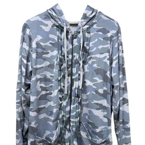 LOGO Lori Goldstein Hoodie Plus Size 1X Gray Camo Zip Front Stretch Jacket Women - Picture 5 of 9